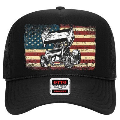 Dirt Track Racing Sprint Car Vintage Retro American Flag Hat