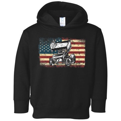 Dirt Track Racing Sprint Car Vintage Retro American Flag Toddler Hoodie