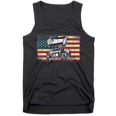 Dirt Track Racing Sprint Car Vintage Retro American Flag Tank Top