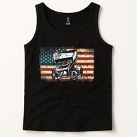 Dirt Track Racing Sprint Car Vintage Retro American Flag Tank Top