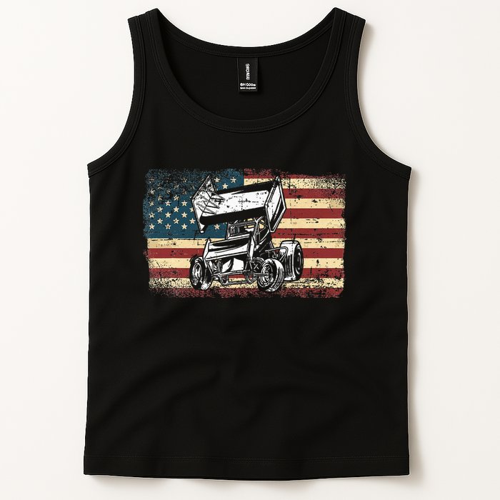 Dirt Track Racing Sprint Car Vintage Retro American Flag Tank Top