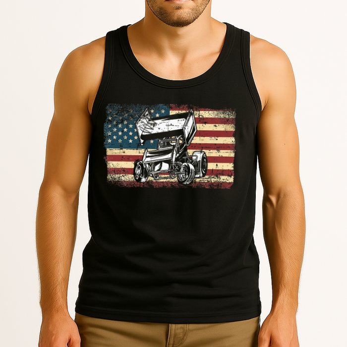 Dirt Track Racing Sprint Car Vintage Retro American Flag Tank Top