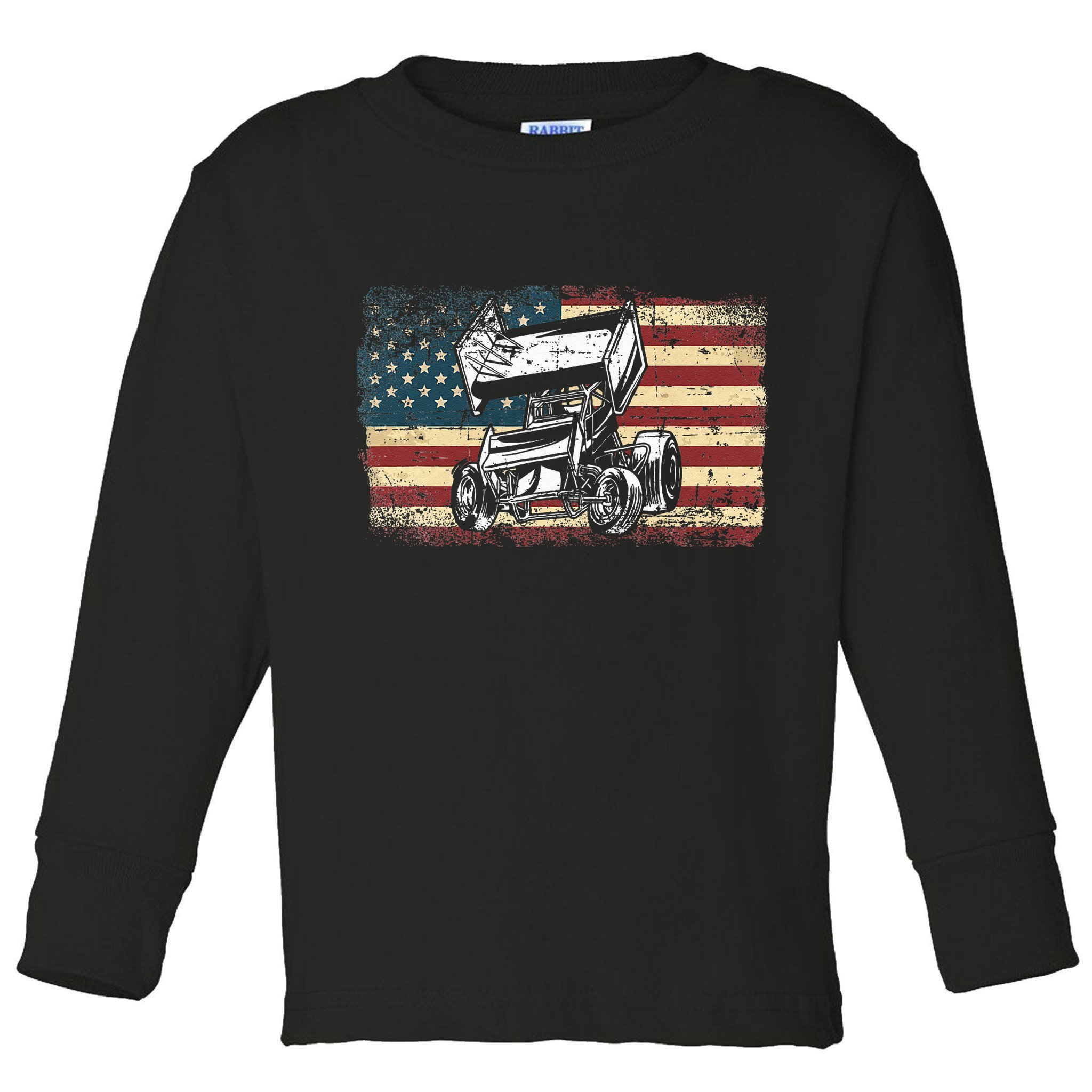 Dirt Track Racing Sprint Car Vintage Retro American Flag Toddler Long Sleeve Shirt