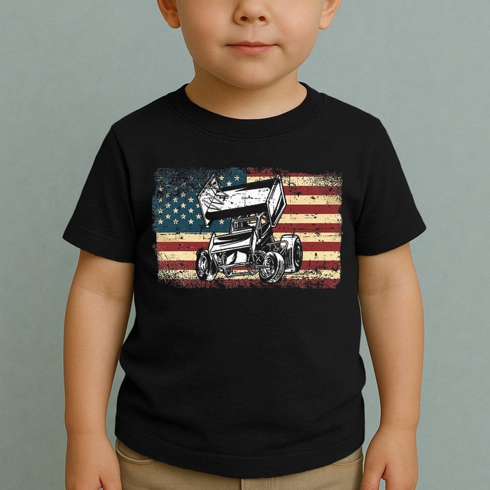 Dirt Track Racing Sprint Car Vintage Retro American Flag Toddler T-Shirt