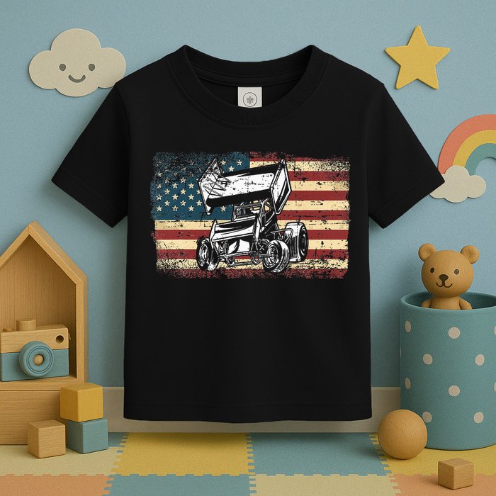 Dirt Track Racing Sprint Car Vintage Retro American Flag Toddler T-Shirt