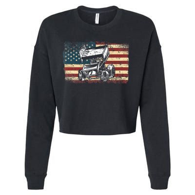Dirt Track Racing Sprint Car Vintage Retro American Flag Cropped Pullover Crew