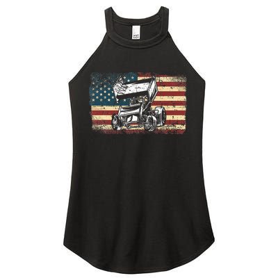 Dirt Track Racing Sprint Car Vintage Retro American Flag Women's Perfect Tri Rocker Tank