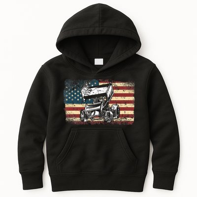 Dirt Track Racing Sprint Car Vintage Retro American Flag Kids Hoodie