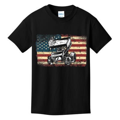 Dirt Track Racing Sprint Car Vintage Retro American Flag Kids T-Shirt