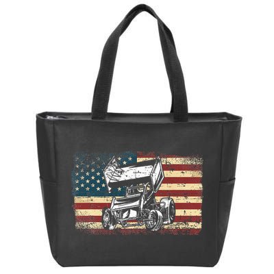 Dirt Track Racing Sprint Car Vintage Retro American Flag Zip Tote Bag