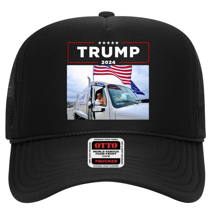 Donald Trump Rides In Garbage Truck Garbage Trump High Crown Mesh Back Trucker Hat