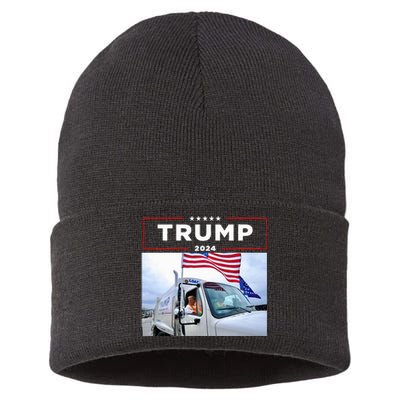 Donald Trump Rides In Garbage Truck Garbage Trump Sustainable Knit Beanie