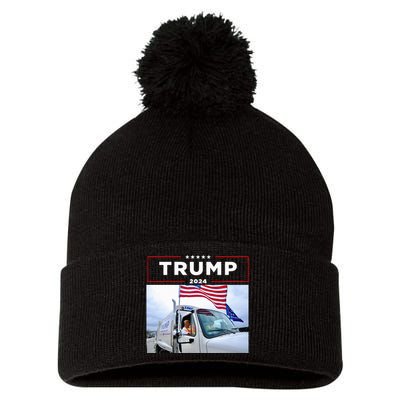 Donald Trump Rides In Garbage Truck Garbage Trump Pom Pom 12in Knit Beanie