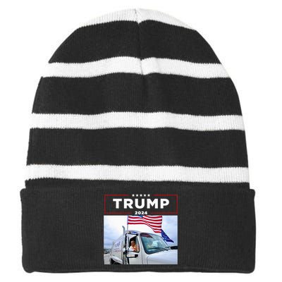 Donald Trump Rides In Garbage Truck Garbage Trump Striped Beanie with Solid Band