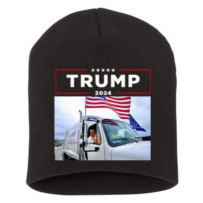 Donald Trump Rides In Garbage Truck Garbage Trump Short Acrylic Beanie