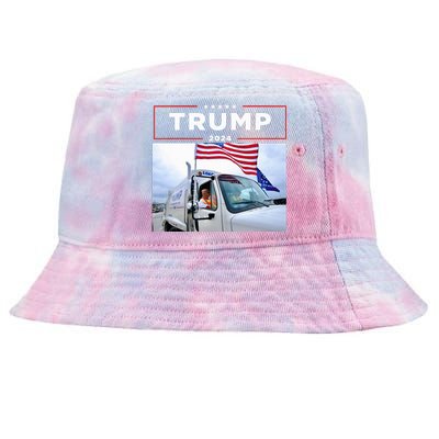 Donald Trump Rides In Garbage Truck Garbage Trump Tie-Dyed Bucket Hat