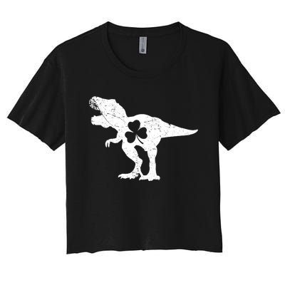 Dinosaur T Rex St Patricks Day Shamrock Adults Boy Women's Crop Top Tee