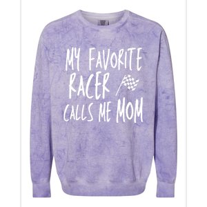 Dirt Track Racing Flag My Favorite Racer Calls Me Mom Race Gift Colorblast Crewneck Sweatshirt