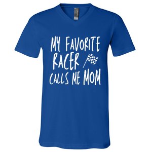 Dirt Track Racing Flag My Favorite Racer Calls Me Mom Race Gift V-Neck T-Shirt