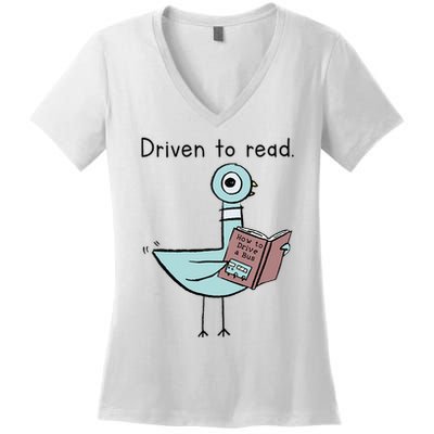 Driven To Read Pigeon Library Reading Books Reader Women's V-Neck T-Shirt
