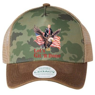 Donald Trump Riding Bald Eagle LetS Git R Done Legacy Tie Dye Trucker Hat