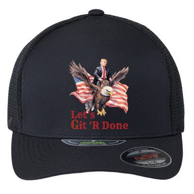 Donald Trump Riding Bald Eagle LetS Git R Done Flexfit Unipanel Trucker Cap