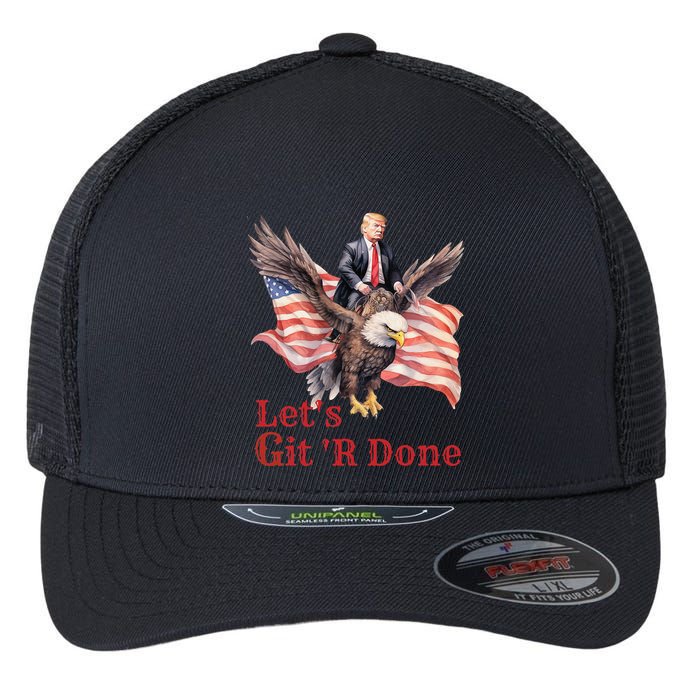 Donald Trump Riding Bald Eagle LetS Git R Done Flexfit Unipanel Trucker Cap