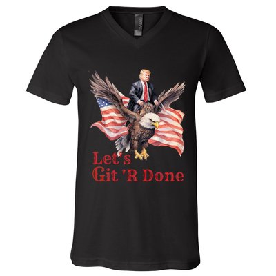 Donald Trump Riding Bald Eagle LetS Git R Done V-Neck T-Shirt
