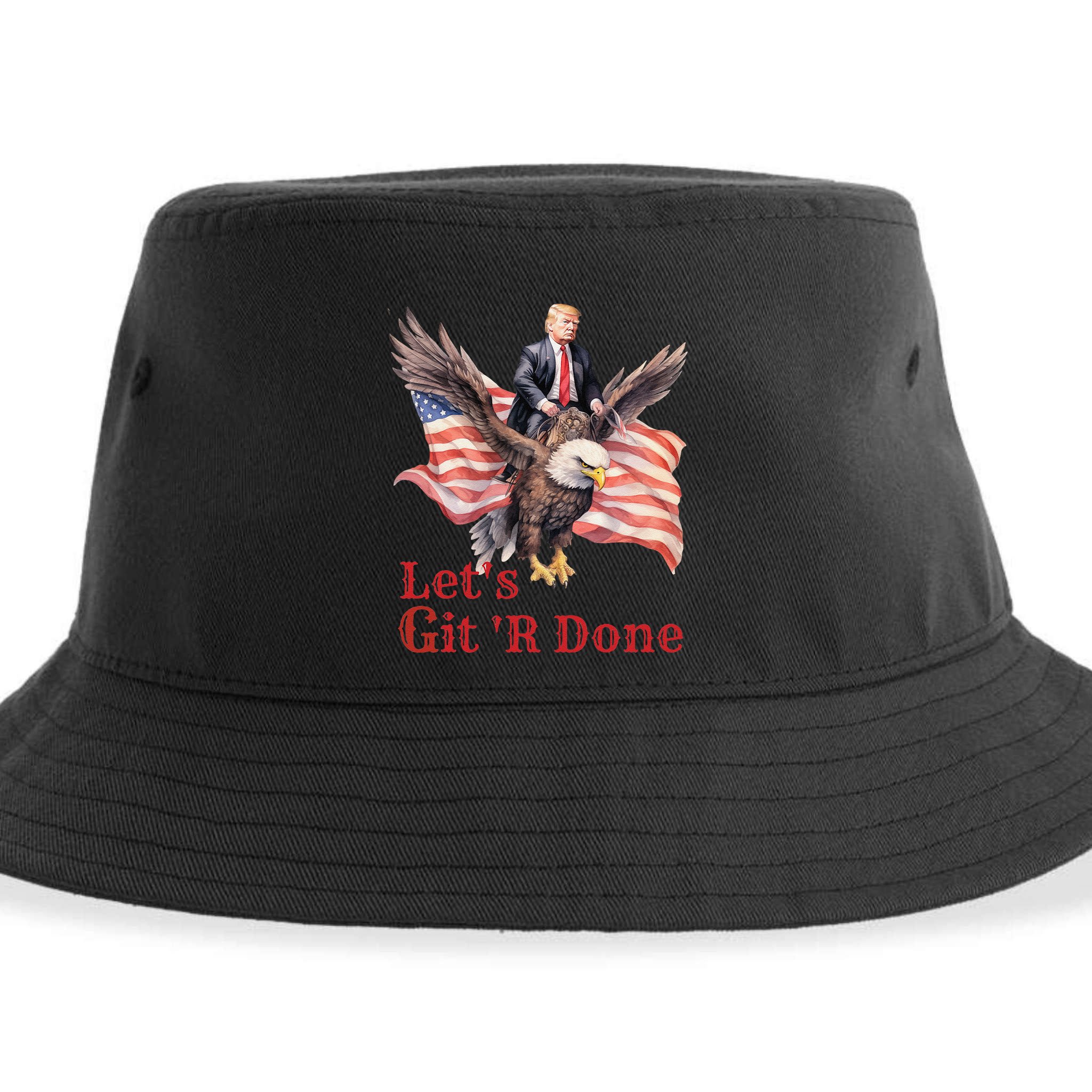 Donald Trump Riding Bald Eagle LetS Git R Done Sustainable Bucket Hat