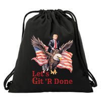 Donald Trump Riding Bald Eagle LetS Git R Done Drawstring Bag