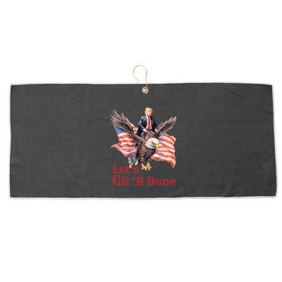 Donald Trump Riding Bald Eagle LetS Git R Done Large Microfiber Waffle Golf Towel