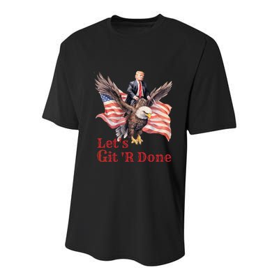 Donald Trump Riding Bald Eagle LetS Git R Done Youth Performance Sprint T-Shirt