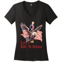 Donald Trump Riding Bald Eagle LetS Git R Done Women's V-Neck T-Shirt