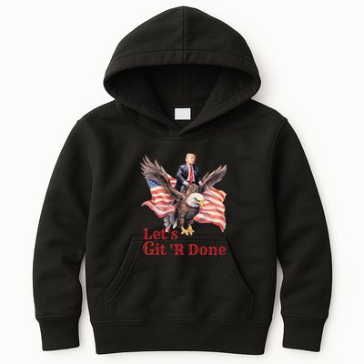 Donald Trump Riding Bald Eagle LetS Git R Done Kids Hoodie
