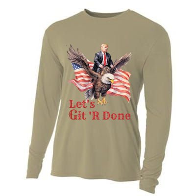 Donald Trump Riding Bald Eagle LetS Git R Done Cooling Performance Long Sleeve Crew