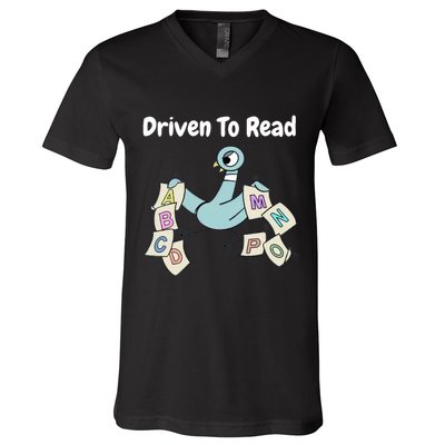 Driven To Read Pigeon Library Reading Books Reader V-Neck T-Shirt