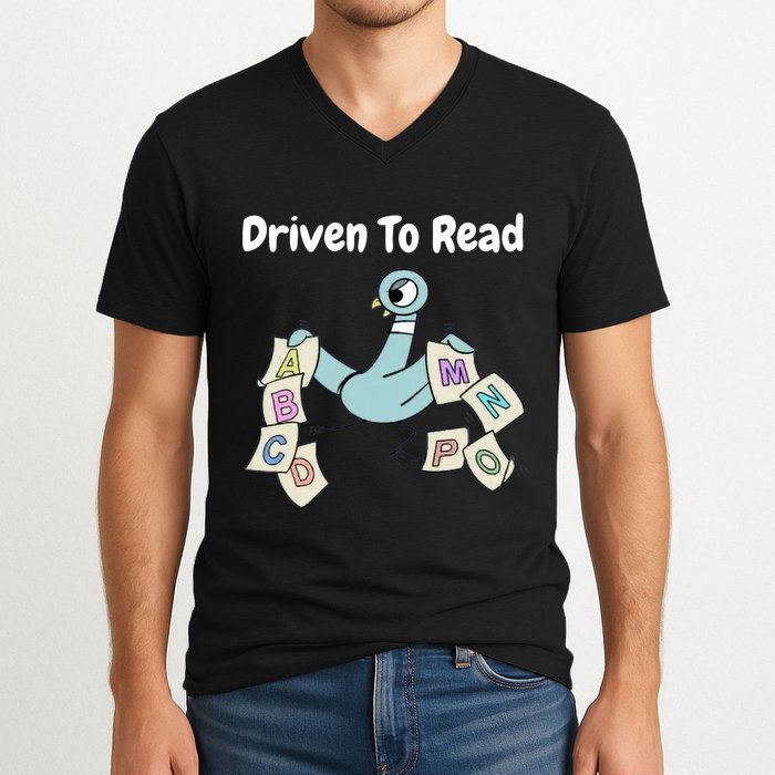 Driven To Read Pigeon Library Reading Books Reader V-Neck T-Shirt
