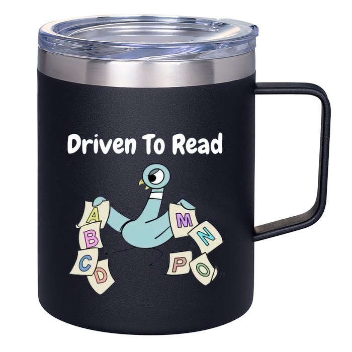 Driven To Read Pigeon Library Reading Books Reader 12oz Stainless Steel Coffee Mug