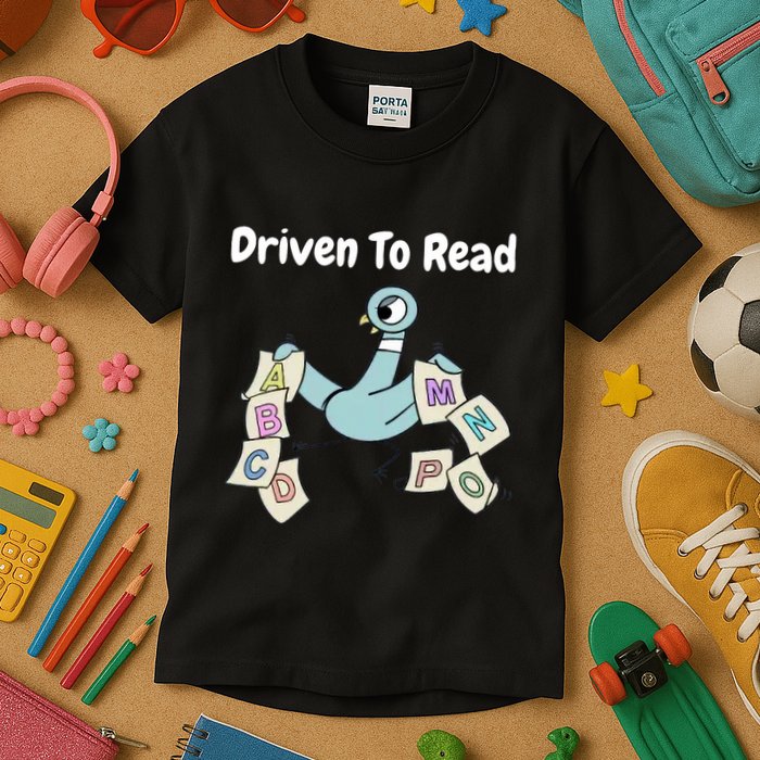 Driven To Read Pigeon Library Reading Books Reader Kids T-Shirt