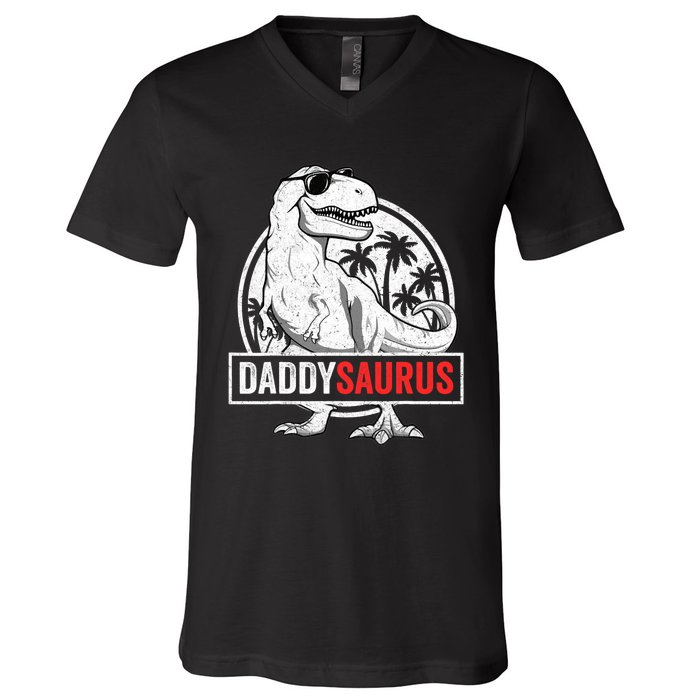 Daddysaurus T Rex Dinosaur Daddy Saurus Family Matching V-Neck T-Shirt