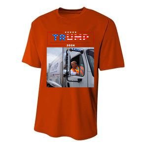 Donald Trump Rides In Garbage Truck Garbage Trump Performance Sprint T-Shirt