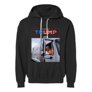 Donald Trump Rides In Garbage Truck Garbage Trump Garment-Dyed Fleece Hoodie