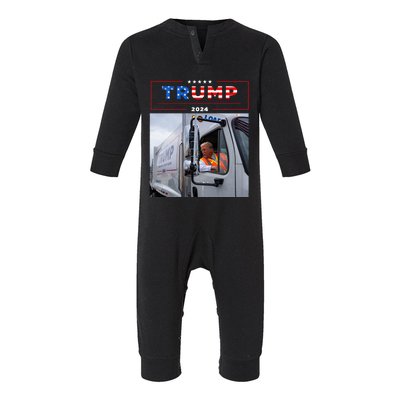 Donald Trump Rides In Garbage Truck Garbage Trump Infant Fleece One Piece