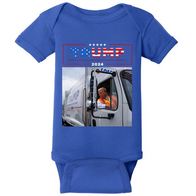 Donald Trump Rides In Garbage Truck Garbage Trump Baby Bodysuit