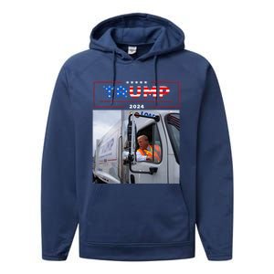 Donald Trump Rides In Garbage Truck Garbage Trump Performance Fleece Hoodie