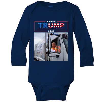 Donald Trump Rides In Garbage Truck Garbage Trump Baby Long Sleeve Bodysuit