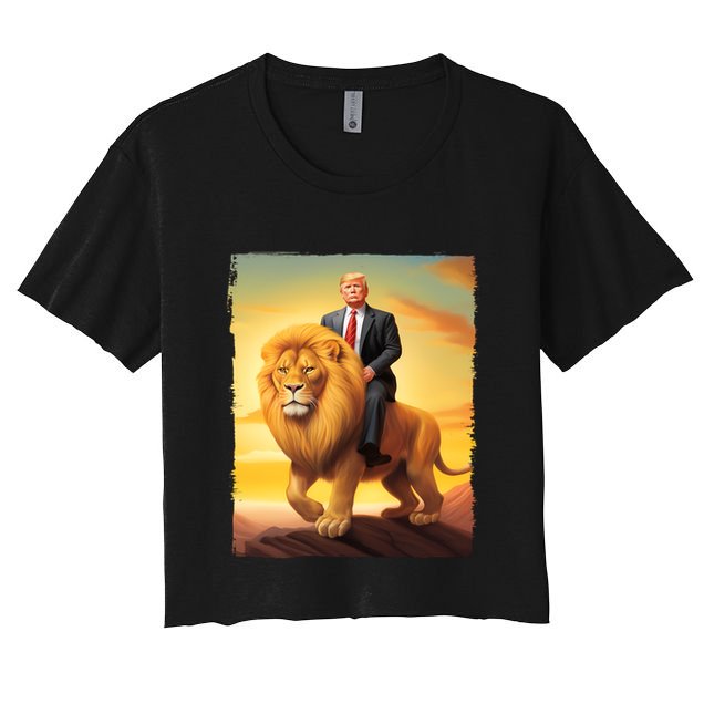 Donald Trump Riding A Lion Trump Art Fun Funny Trump Funny Gift Cute Gift Crop Top