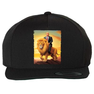 Donald Trump Riding A Lion Trump Art Fun Funny Trump Funny Gift Cute Gift Wool Snapback Cap