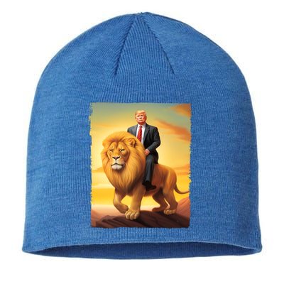 Donald Trump Riding A Lion Trump Art Fun Funny Trump Funny Gift Cute Gift Sustainable Beanie