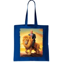 Donald Trump Riding A Lion Trump Art Fun Funny Trump Funny Gift Cute Gift Tote Bag